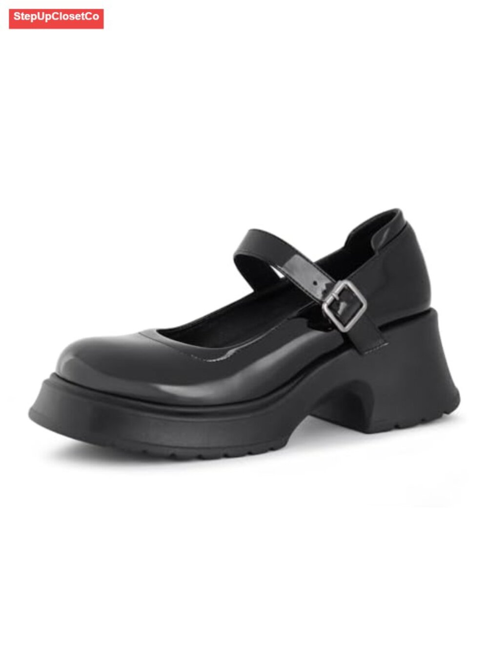 Mary Jane Platform Chunky Block Heels Ankle Strap PU Oxfords
